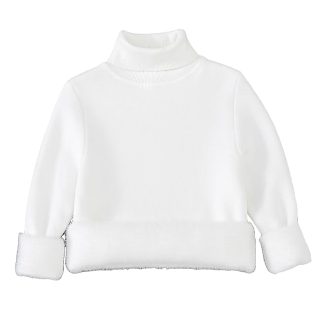 Kids Base Layer Solid-Color High-Neck 100%Polyester Sweater with Fleece for Toddler Winter Casual Daily