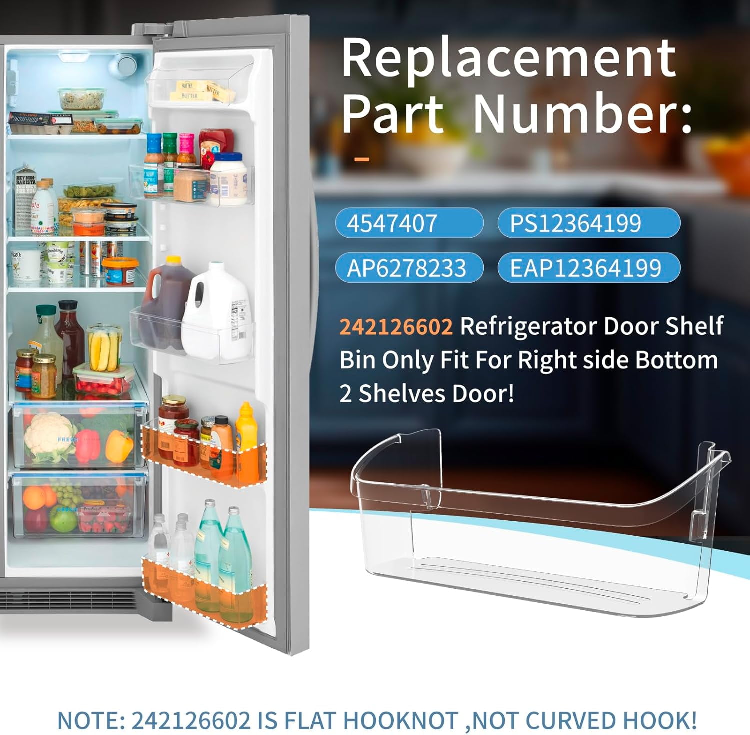 (2-Pack) UPGRADED 242126602 Refrigerator Door Shelves Bin Compatible with Frigi-daire Door Shelf Replacement LFSS2612TF FFSS2615TS FFSS2625TS Fit for Frigi-daire Refrigerator Parts 2421266 PS12364199