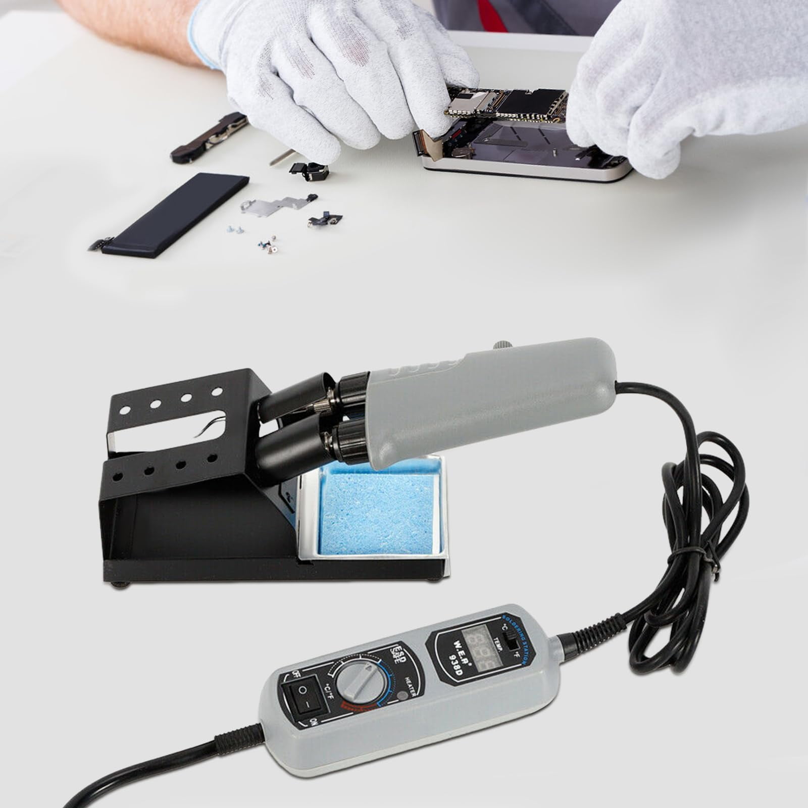 Portable WEP 938D Mini Hot  Station LED Display Digital Desoldering Hot  Mini Soldering Iron Station Tool for BGA SMD Repair 200~480°C