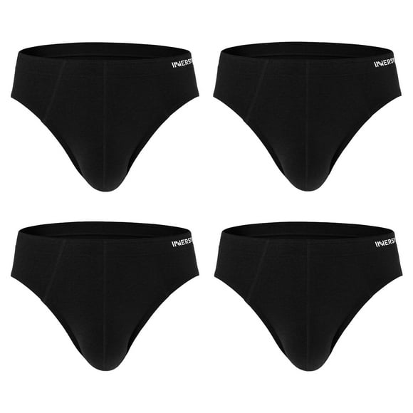 INNERSY Men's No Fly Pouch Underwear Soft Cotton Briefs 4-Pack(X-Large,Black)