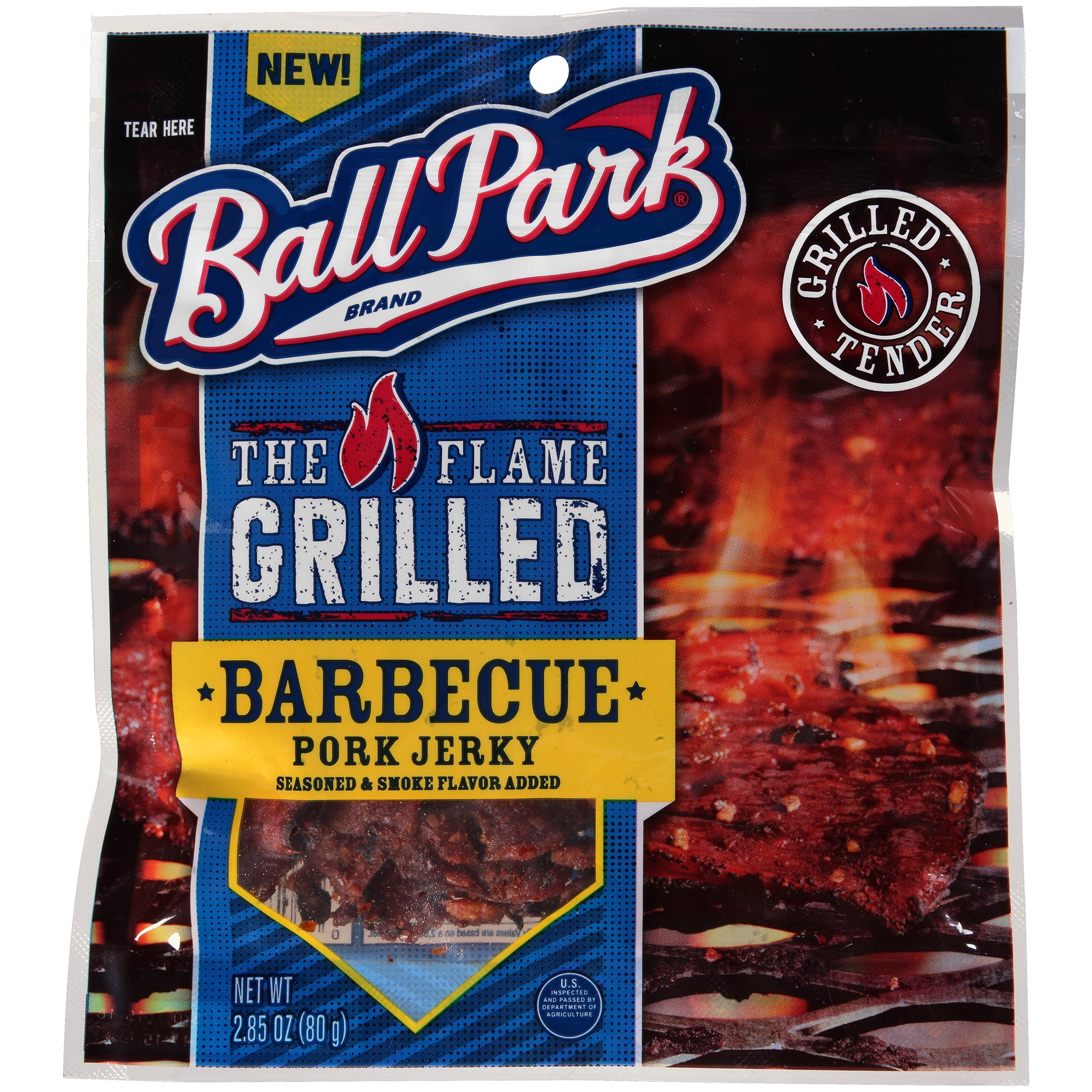Ball Park Flame Grilled Pork Jerky, Barbecue, 2.85 Oz by BALL PARK