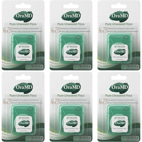 Oral Care Pure Unwaxed Dental Floss 54.6 Yards - PFAS-Free Chemical Free Shred Resistant Unscented and Ultraclean Plaque Removal Teeth Gum Protection for Adults Pack of 6