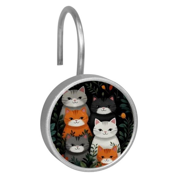 HemaKayy 12 Pcs Shower Curtain Hooks Bathroom Decorative Accessories Flower Cat