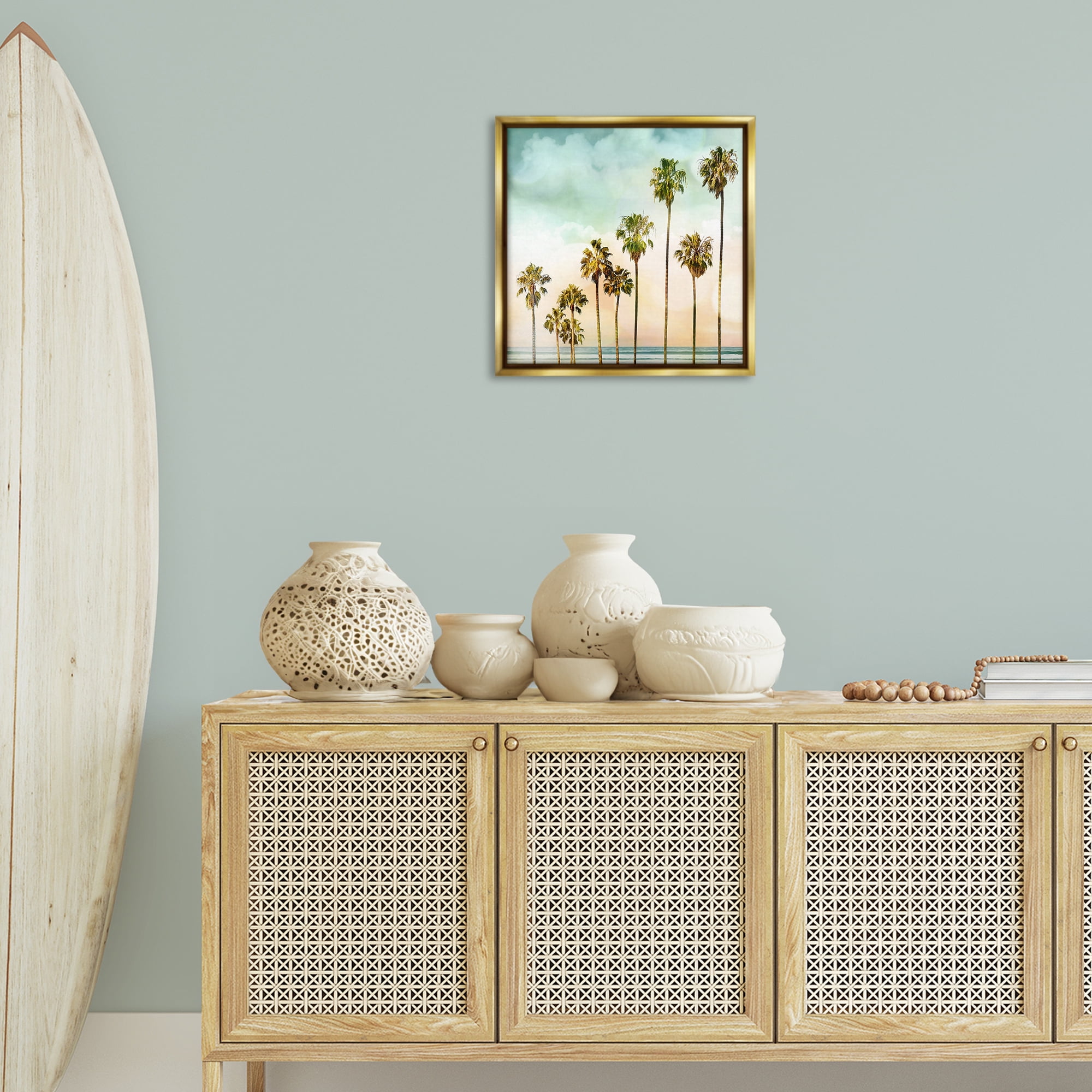 Stupell Industries Angled Palm Trees Nautical & Beach Painting Gold Floater Framed Canvas Art Print Wall Art, 18 x 18