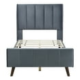 thumbnail image 3 of Aukfa Twin Upholstered Platform Bed, Velvet Vertical Stripe Bed Frame with Wingback Headboard for Kids, Gray, 3 of 8