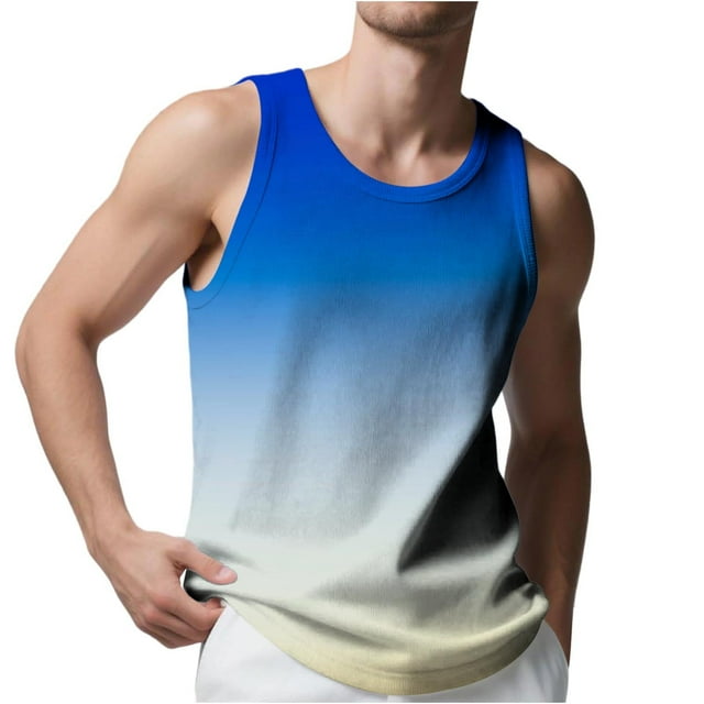 aidice Plus Size Tank Tops for Men Round Neck Sleeveless Loose Comfy Casual Gradient Color Summer Tops