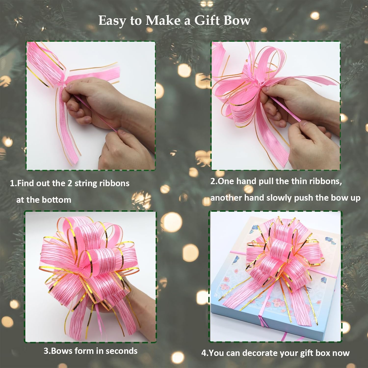12 PCS Pull Bows for Gift Wrapping Ribbon Bow Gold Bow, Big Christmas Wedding Anniversary Valentine's Day Flower Basket Bouquet, Pink