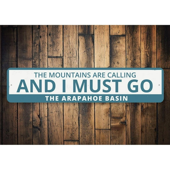 The Mountains Are Calling and I Must Go Novelty Sign, Metal Wall Decor - 4x18 inches