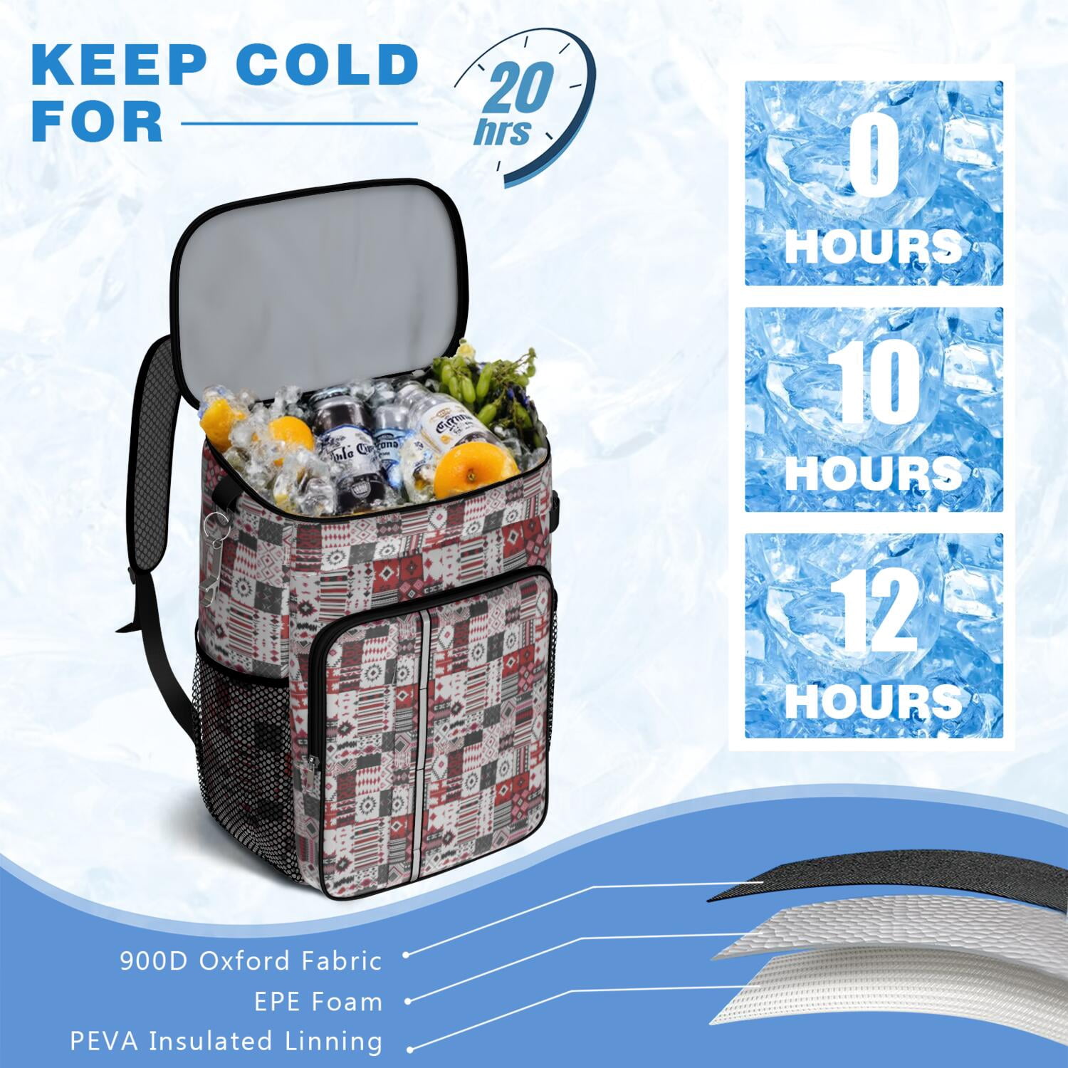 Travel Cooler Bag - Boho Bohemia Flower Camping Beer Cooler Backpack with Bottle Opener- Waterproof Insulated Picnic Backpacks - Cooler Bag for Beach