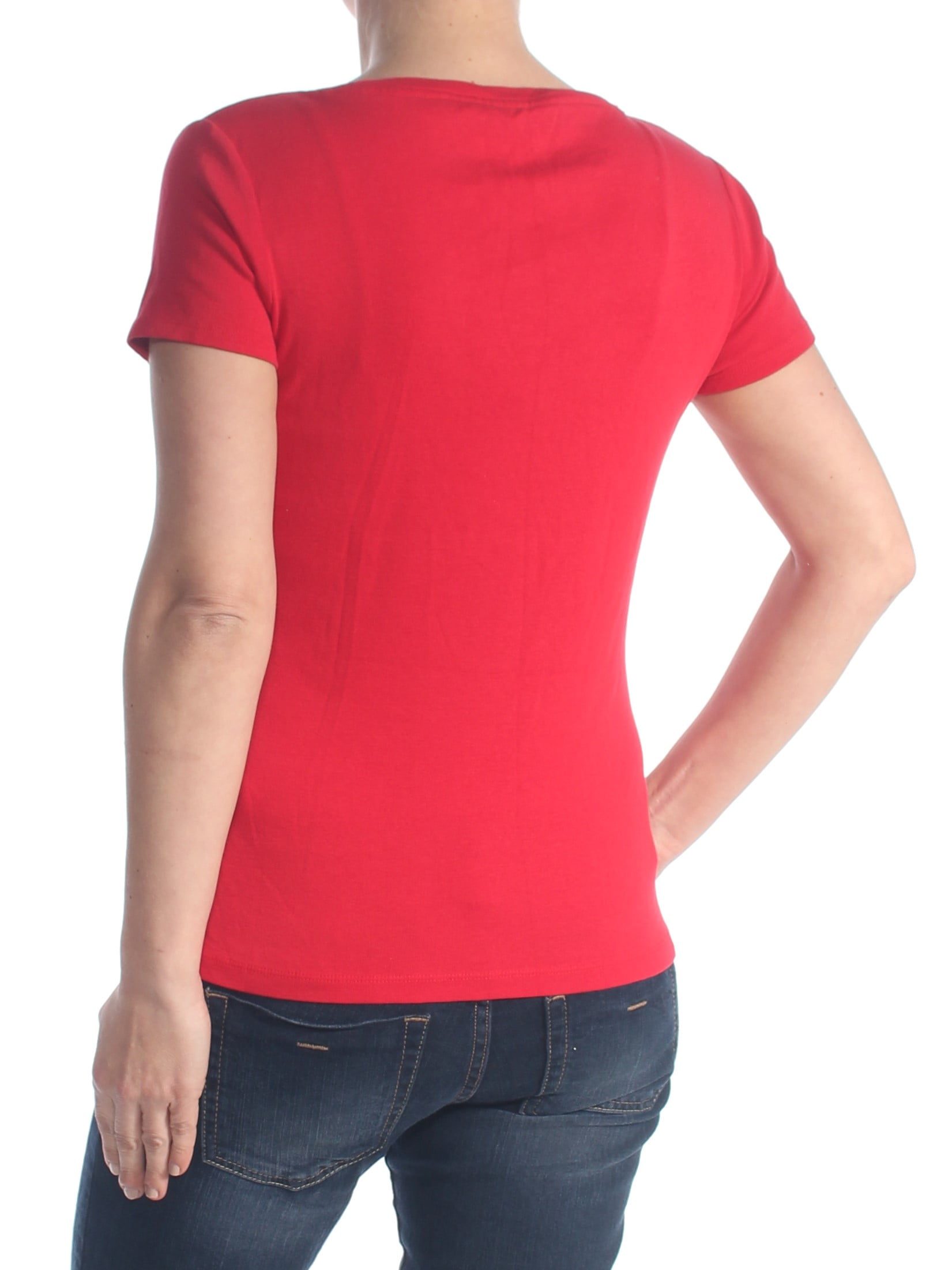 Womens Logo Red, Tommy T-Shirt, Large Basic Hilfiger