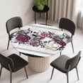 thumbnail image 2 of Halloween Round Fitted Tablecloth with Elastic Edge, Waterproof Table Cloth Table Cover for 45"-54" Tables, Black Horror Skull Roses Spi-der Web Vintage Tablecloths for Dining Picnic Indoor Outdoor, 2 of 9
