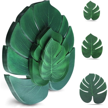 90 pcs Artificial Tropical Palm Leaves, 3 Size Faux Safari Leaves Monstera Fake Leaves, Jungle Beach Party Theme Decorations for Birthday Party Safari Table Decorations Supplies