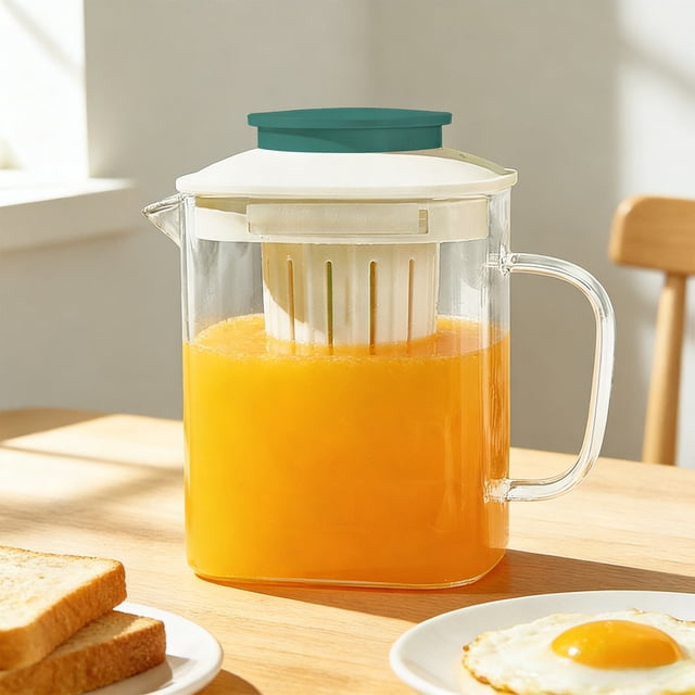High Borosilicate Glass Water Cup, Heatable Tea Pitcher With Detachable Filter Screen, for Juices and Cold Beverages, Green