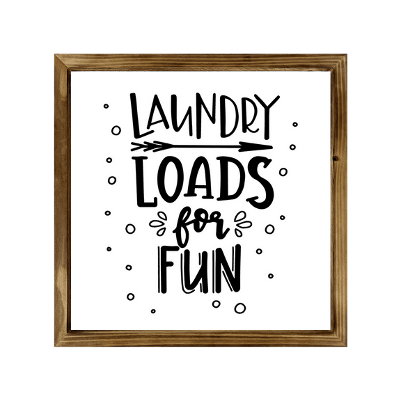 Laundry Loads Of Fun Sign 8x8 Inch, Rustic Farmhouse Decor Home Sign, Wall Decorations Living Room, Modern Farmhouse Wall Decor, Laundry Sign and Laundry Room Decor with Solid Wood Frame