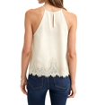 thumbnail image 3 of BODOAO Women’s Lace Trim Camisole Top, Sleeveless Spaghetti Strap Cami with Scalloped Eyelash Lace and Flowy Loose Fit, Dressy Casual Going Out Tank for Date Night and Parties Beige L, 3 of 4