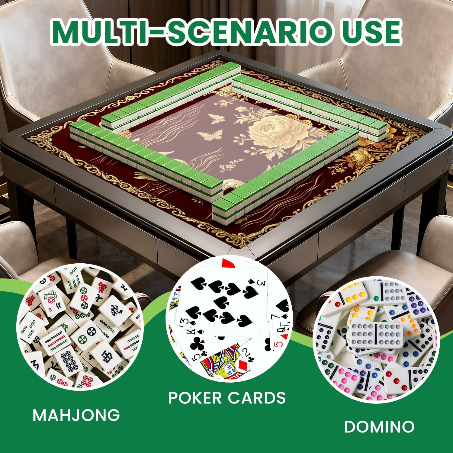 Mahjong Mat 31.5" x 31.5" Golden Ducks Peonies Butterflies Burgundy Non-Slip Noise Reduction American Mahjong Tiles Table Cover for Dominoes Poker Card Board Games Gift