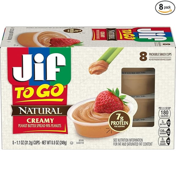 Jif To Go Natural Creamy Peanut Butter, 1.1 Ounce (8 Pack)