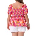 thumbnail image 4 of DARING DIVA Women's Plus Sweetheart Neck Short Sleeves Floral Blouse 3X Orange Pink, 4 of 6