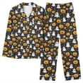 thumbnail image 5 of Tnhcen Women's 2025 Halloween Ghost Print Pajama Set Long Sleeve Collared Sleepwear Elastic Waist Pants Comfortable Loungewear S-2XL Orange, 5 of 6