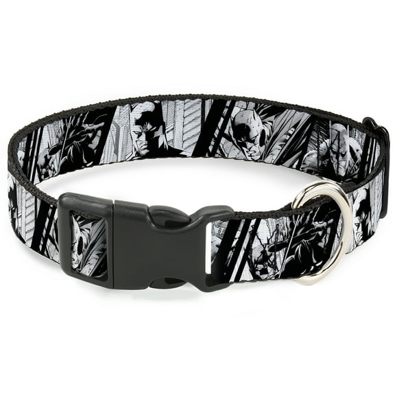 DC Comics Pet Collar, Dog Collar Plastic Buckle, Batman Hush Pose Sketches Black White, 7 to 8.5 Inches 0.5 Inch Wide