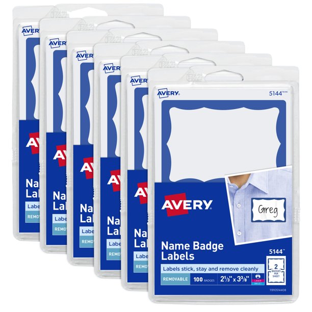 Etiquetas identificativas Avery 44144 blancas con borde azul 600 insignias