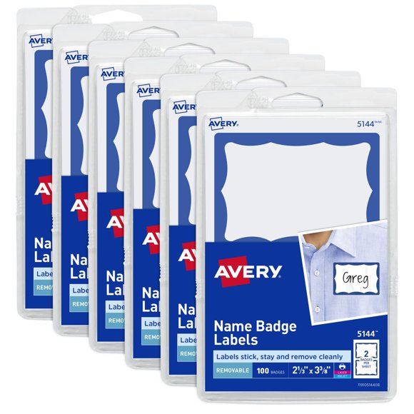 Etiquetas identificativas Avery 44144 blancas con borde azul 600 insignias