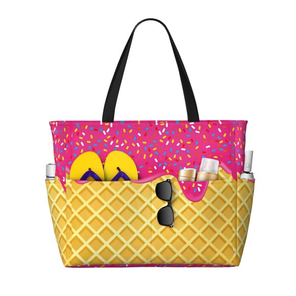 Disketp Red Ice Cream Bolsa de Playa de Gran Capacidad, Bolso Impermeable y a Prueba de Arena para Mujer, Ideal para Playa, Piscina y Natación