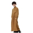 thumbnail image 3 of OGLCCG Boy's Muslim Arab Solid Color Thobe Long Sleeve Kaftan Embroidered Robe Islamic Arabic Abaya Thobe, 3 of 5