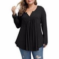 thumbnail image 2 of Camisa de mujer Botón plisado Blusa suelta Camiseta de manga larga Top, Negro, 3XL sidaley AP000668-09, 2 of 7