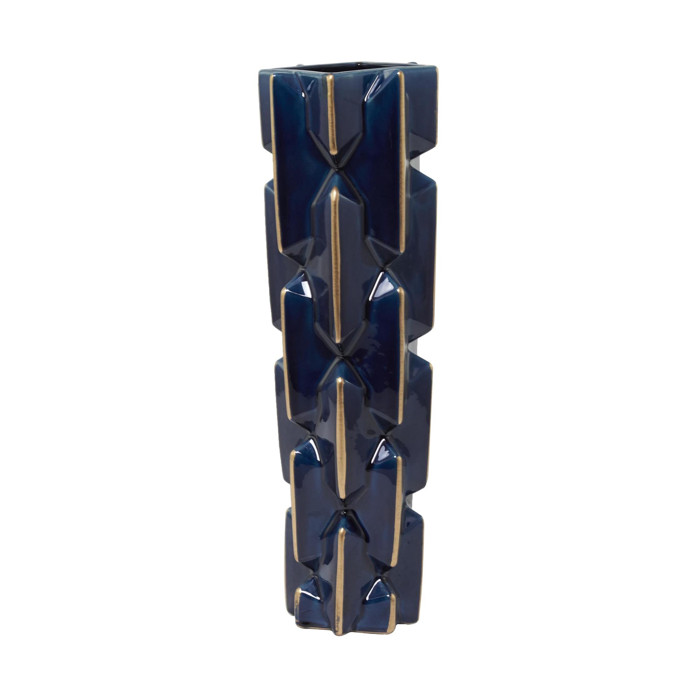DecMode 27" Faceted Teal Ceramic Vase with Gold Accents
