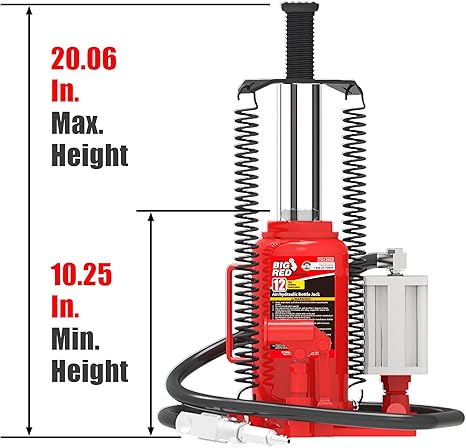 BIG RED 12 Ton Pneumatic Air Hydraulic Bottle Jack for Heavy Vehicles