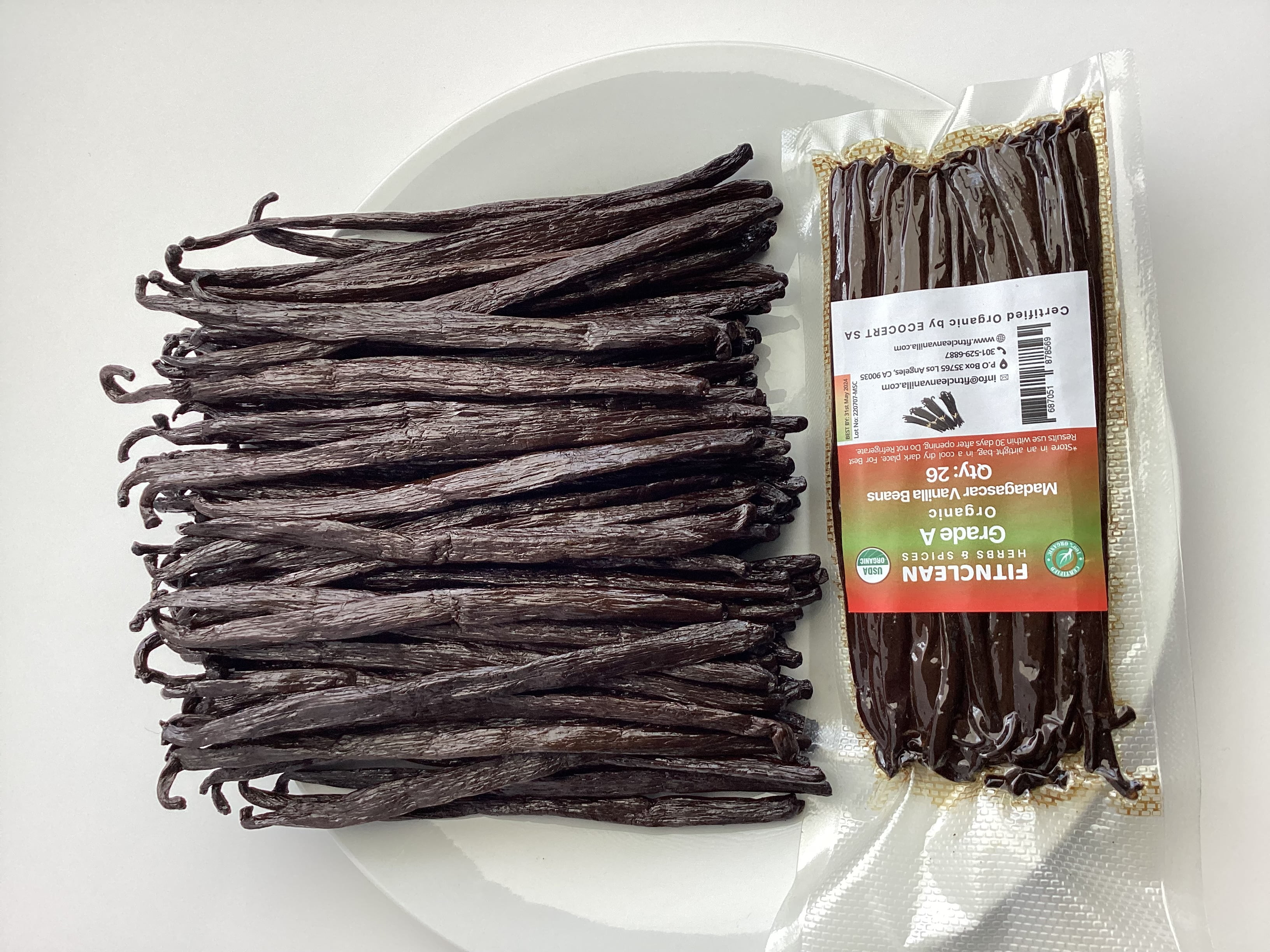 26 Organic Madagascar Vanilla Beans Grade A. Certified USDA Organic. Fresh by FITNCLEAN VANILLA for Extract, Cooking, Brewing, Baking. Bulk Bourbon NON-GMO Whole Gourmet Pods