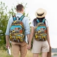 thumbnail image 4 of Wukai Different Construction Site Vehicles Print Durable Canvas Laptop Backpack - Adjustable Shoulder Straps, Water-Resistant, Large Capacity, Unisex for School, Office-Medium, 4 of 5