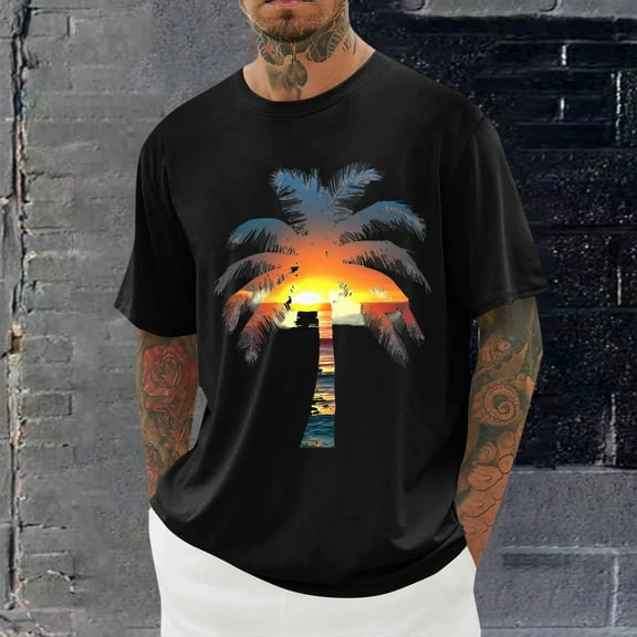 Elvqul Printed T-Shirts for Men Casual Black Pull On Short Sleeve Athlete Crew Neck Muscle Big and Tall Mens Shirts Stylish