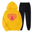 thumbnail image 1 of Puntoco Conjunto De Sudadera Y Pantalones Estampados Con Capucha De Manga Larga Informal Para El Día Del Cáncer De Mama De Otoño E Invierno Para Mujer Amarillo Xxxl, 1 of 2