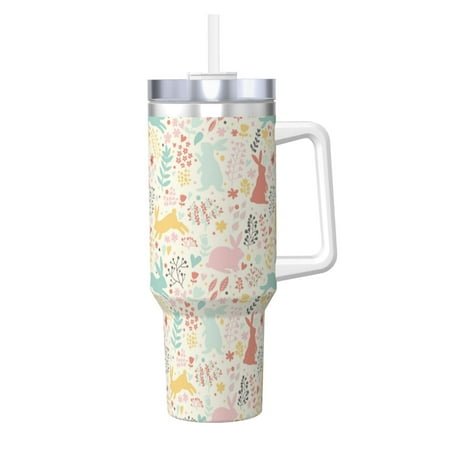 

Goofa Fall Rabbit Print 40oz Ice Bully With Handle And Straw Stainless Steel Vacuum Insulated Cup And 2 In 1 Straw Lid