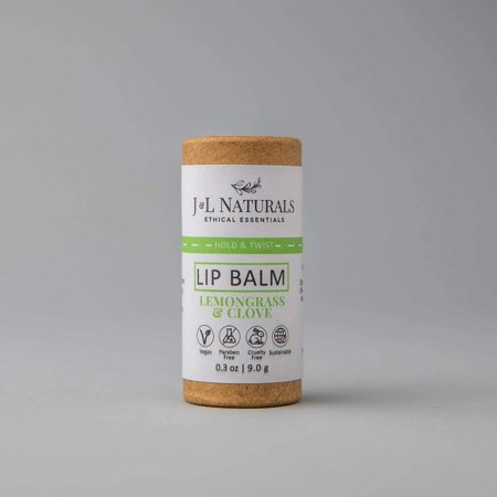 J&L Naturals Lip Balm - Lemongrass & Clove - Vegan, Sustainable, Natural, Cruelty Free - 0.3oz (Single)