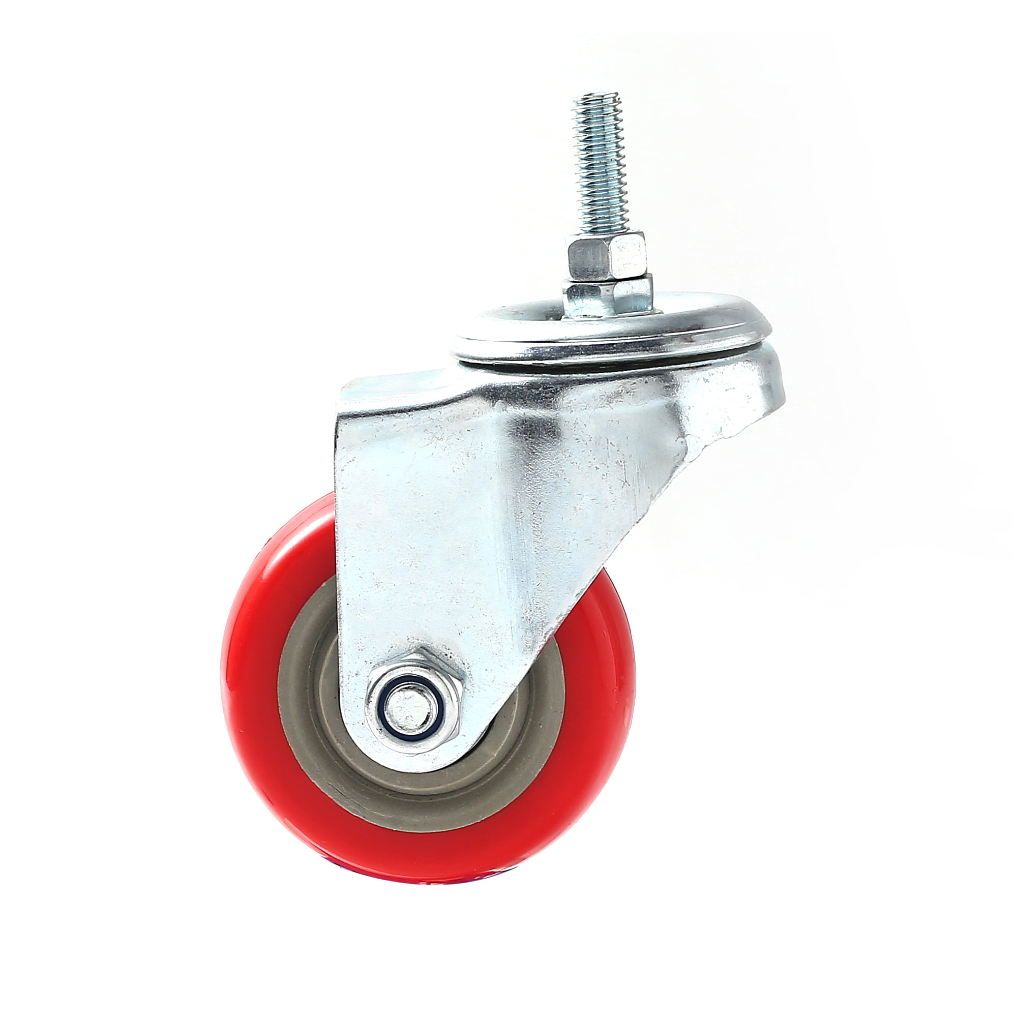Swivel Stem Caster with Red Polyurethane 3" Wheel and 3/8" Coarse Threaded Stem 