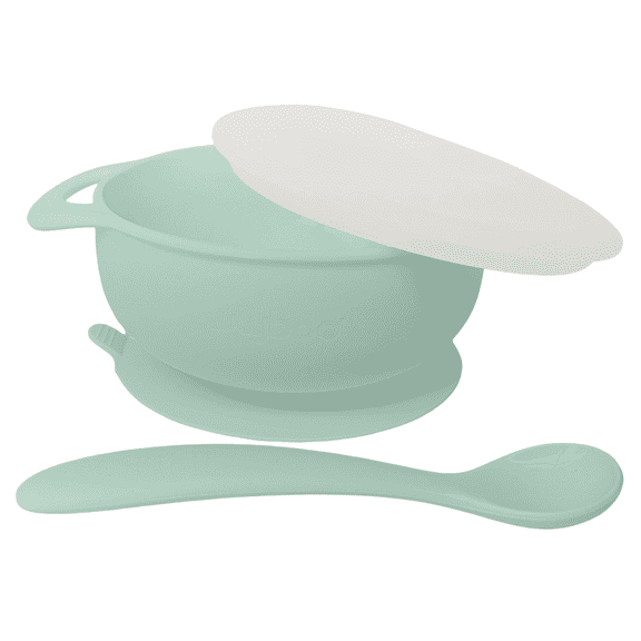 Lulyboo Suction Silicone Bowl with Spoon & Lid Moody Blue