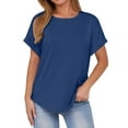 thumbnail image 2 of Elvqul Womens T Shirts Crewneck Plain Blouses Navy Trendy Summer 3/4 Sleeve Tops for Women, 2 of 9