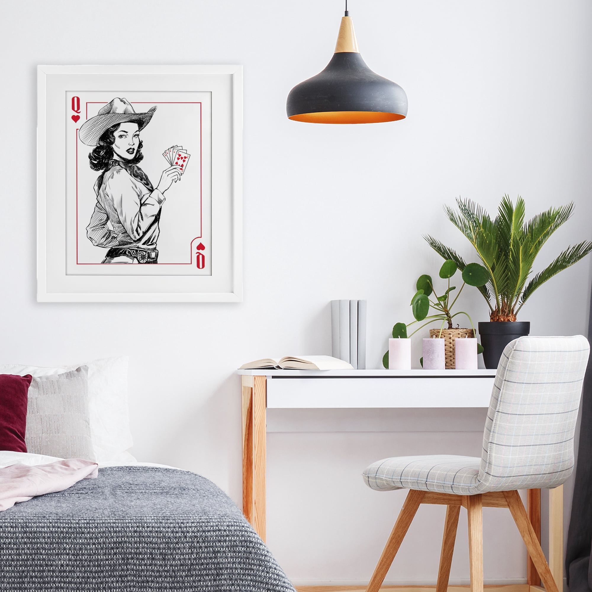 Stupell Industries Cowgirl Queen of Hearts White Framed Print Under Glass, design by Ziwei Li