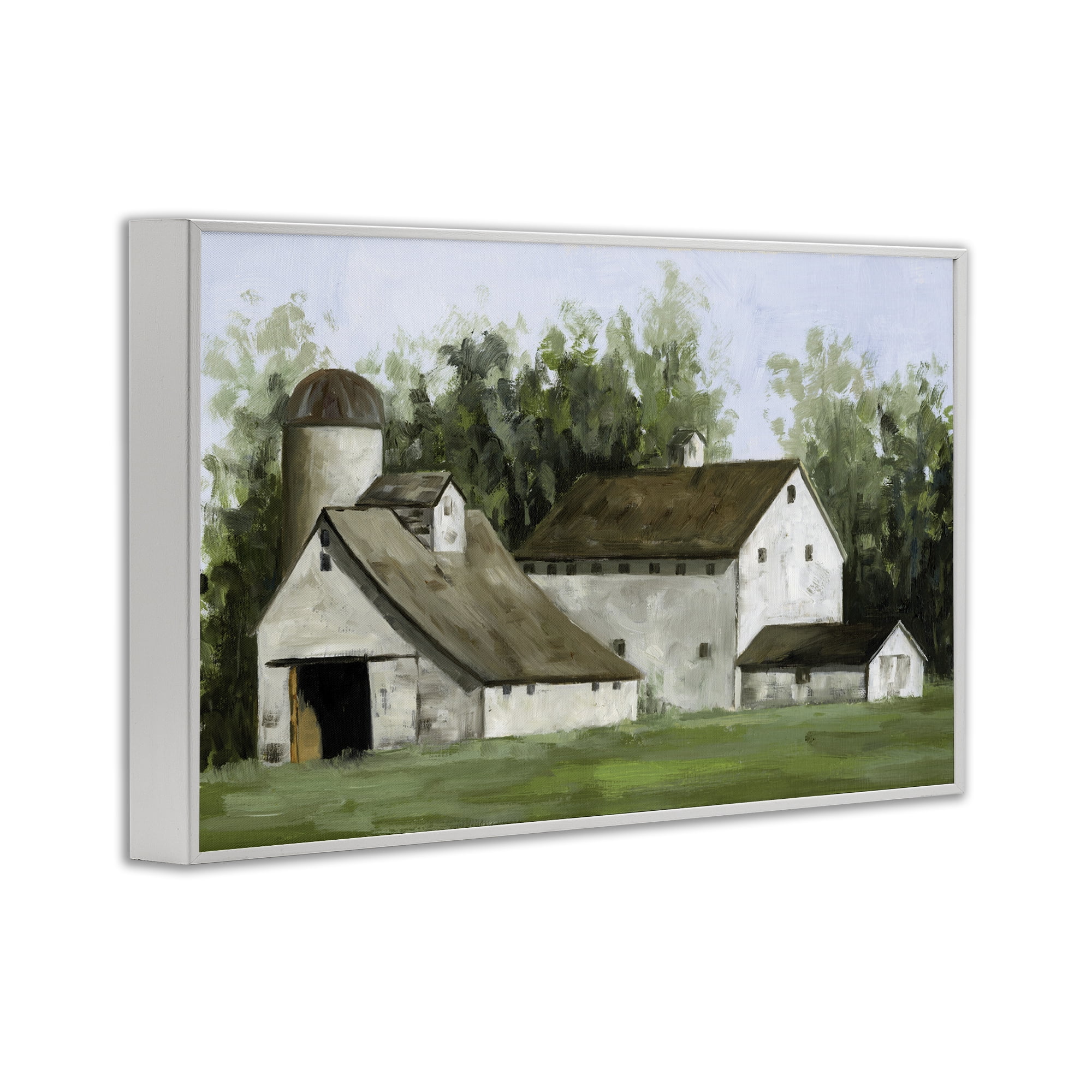 Stupell Industries White Barn Farmhouse Landscape Painting White Framed Art Print Wall Art, 24 x 16