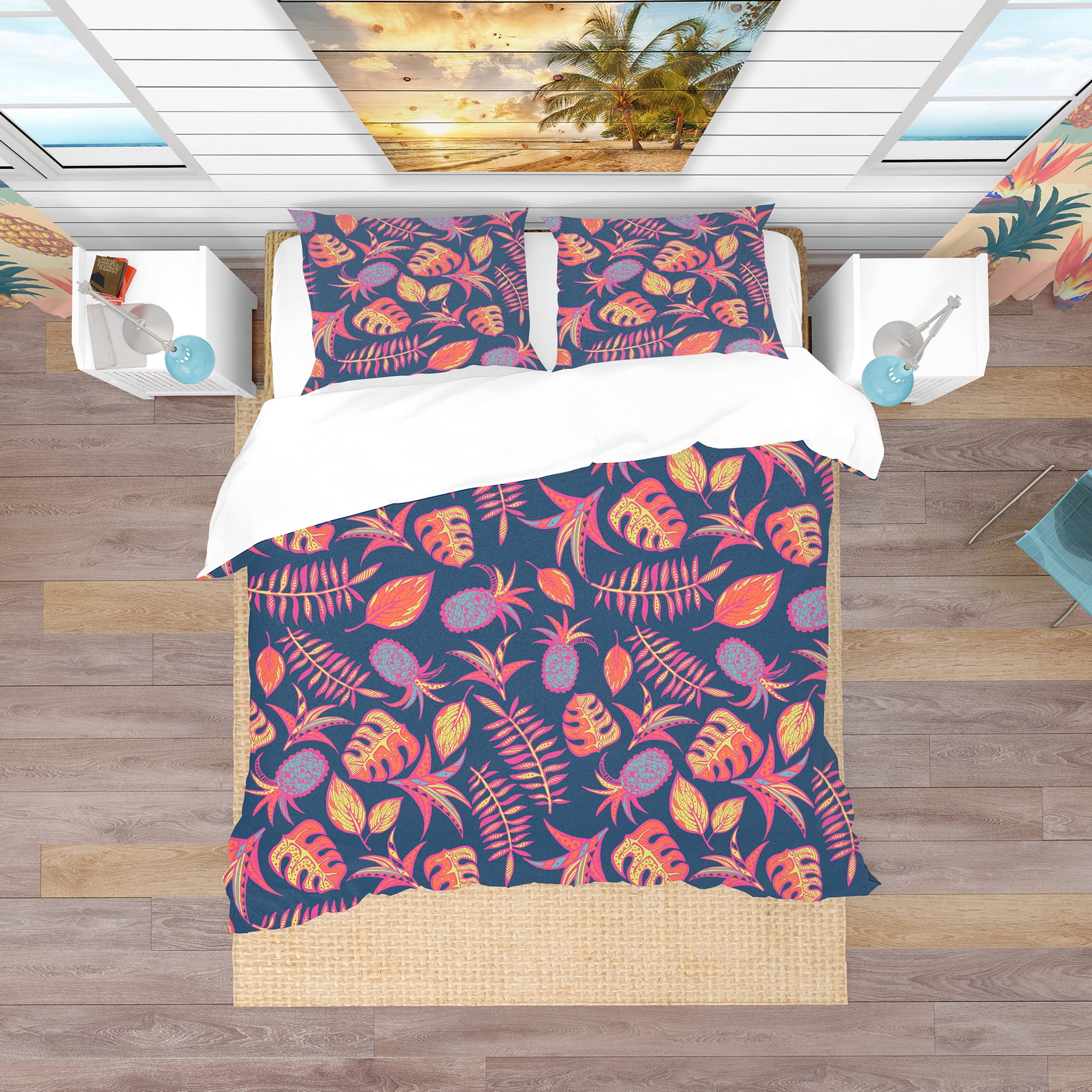 Designart 'Cartoon Tropical Pattern' Tropical Duvet Cover Set