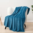 thumbnail image 3 of PAVILIA Soft Fleece Teal Blue Throw Blanket for Couch, Lightweight Plush Warm Blankets for Bed, Fuzzy Cozy Flannel Blanket Throw for Sofa, Travel, Jacquard Pattern, Teal Blue, 50x60 inch, 3 of 8