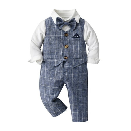 

Outfits for Boys Boys Long Sleeve Shirt Romper Bodysuit Pants Coat With Tie 4pcs Child Kids Gentleman Outfits