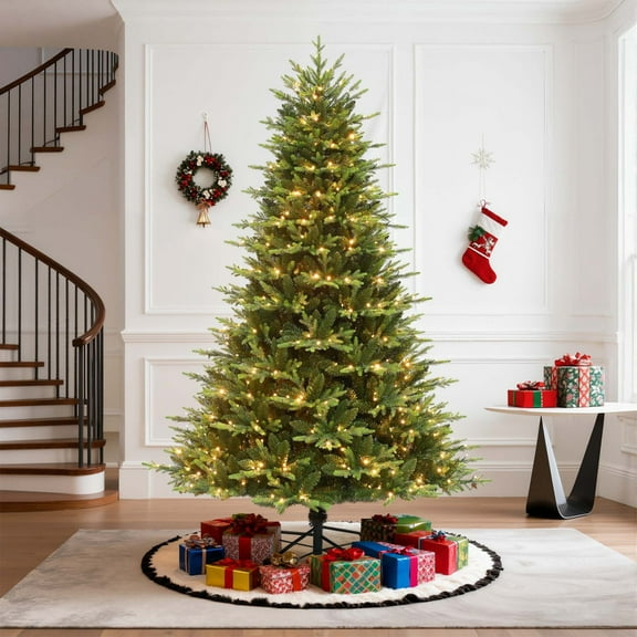 GAZEBETER 7.5ft Christmas Tree, Pre-lit Artificial Christmas Tree W/2992 PE & PVC Mixed Branch Tips, 750 LED Lights & 26 Lighting Modes, Stand for Home, Office, Party, Commercial