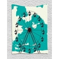 thumbnail image 1 of Ferris Wheel Tapestry, Fun Amusement Park Ride on Grunge Map Background Print, Wall Hanging for Bedroom Living Room Dorm Decor, 40W X 60L Inches, Ivory Dark Seafoam and Dark Purple, by Ambesonne, 1 of 2