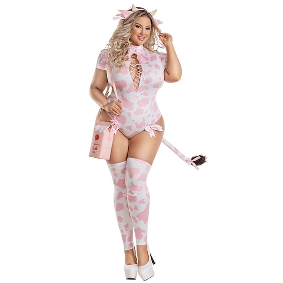 Plus Size Sexy Strawberry Milk Cow Women's Bodysuit Costume