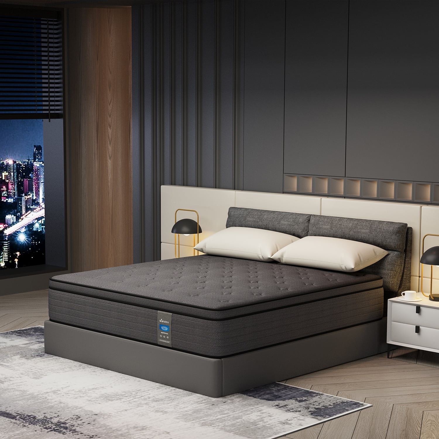 12 inch King Hybrid Mattress in a Box, Gel Memory Foam and Individually Pocket Innerspring, Euro Top Mattress Black, Medium Firm , Motion Isolation