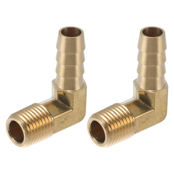 Brass Hose Barb Fittings 3/8" 1/4"NPT 90 Degree Male Elbow Joint for Air Water Oil Gas Fuel 2 Pcs Gold Tone